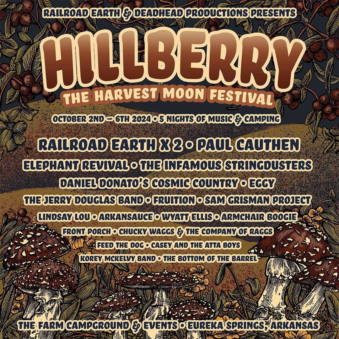 🌕 Here we go Hillberry Festival 🌕 We are excited to return to the Ozarks for five nights of music, camping, live art, crafts and food vendors. This weekend is not to be missed. See you October 2nd - 6th at Farm Campground & Events in Eureka Springs, AR! Get your tickets!