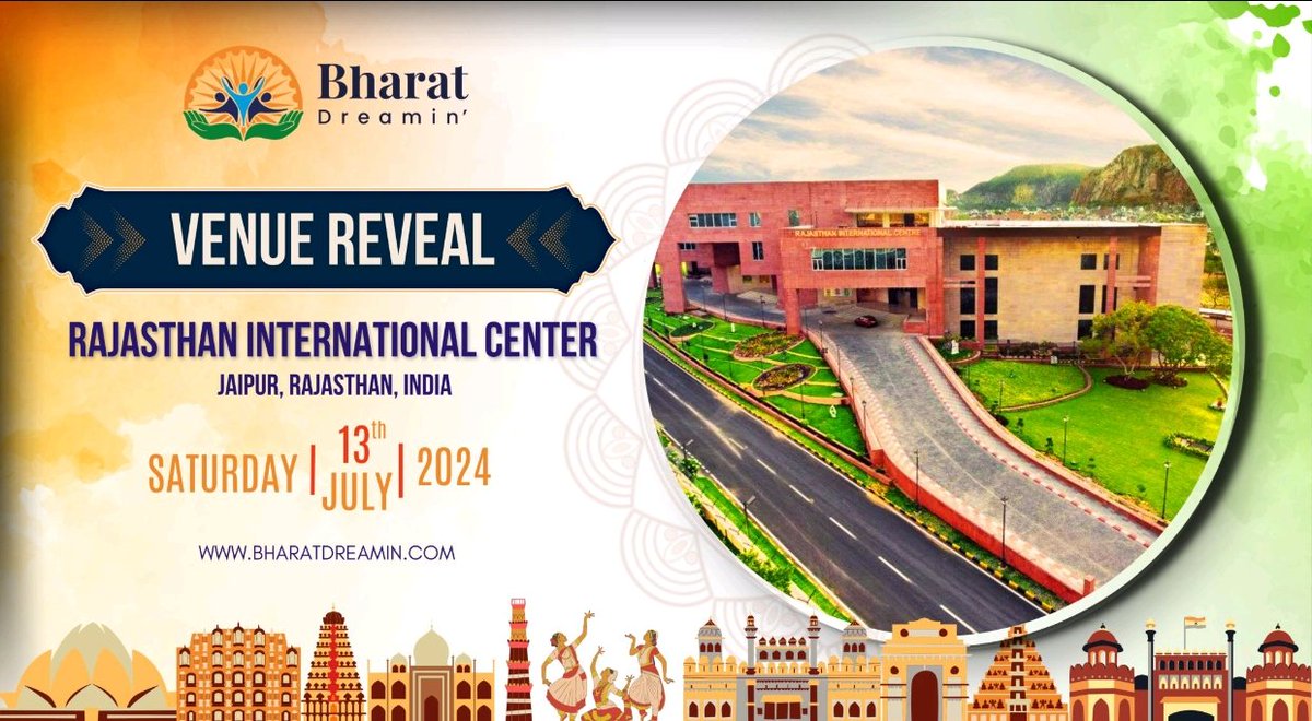 🎉Big News Alert🎉 We are super excited to share that Bharat Dreamin' is happening in Rajasthan International Centre (RIC) in Jaipur, India. The distance is 6 KM from Jaipur International Airport and 9 KM from Jaipur Railway Station. See you there! #BharatDreamin