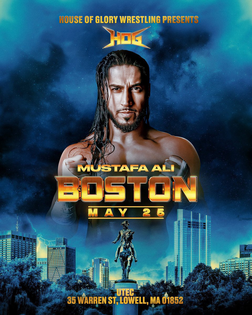 HOGwrestling's tweet photo. Saturday May 25th

HOG makes it’s Boston/ Lowell debut at the UTEC featuring;

@Santana_Proud 
@MustafaAli_X 
&amp; more!

Get your tickets now! https://t.co/opPJY5j1Ja https://t.co/q0Jk78vzTX