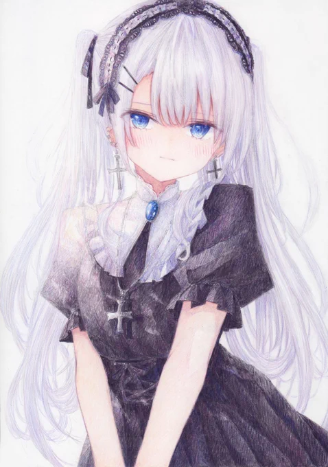 黒いワンピース #オリジナル #アナログ #色鉛筆 