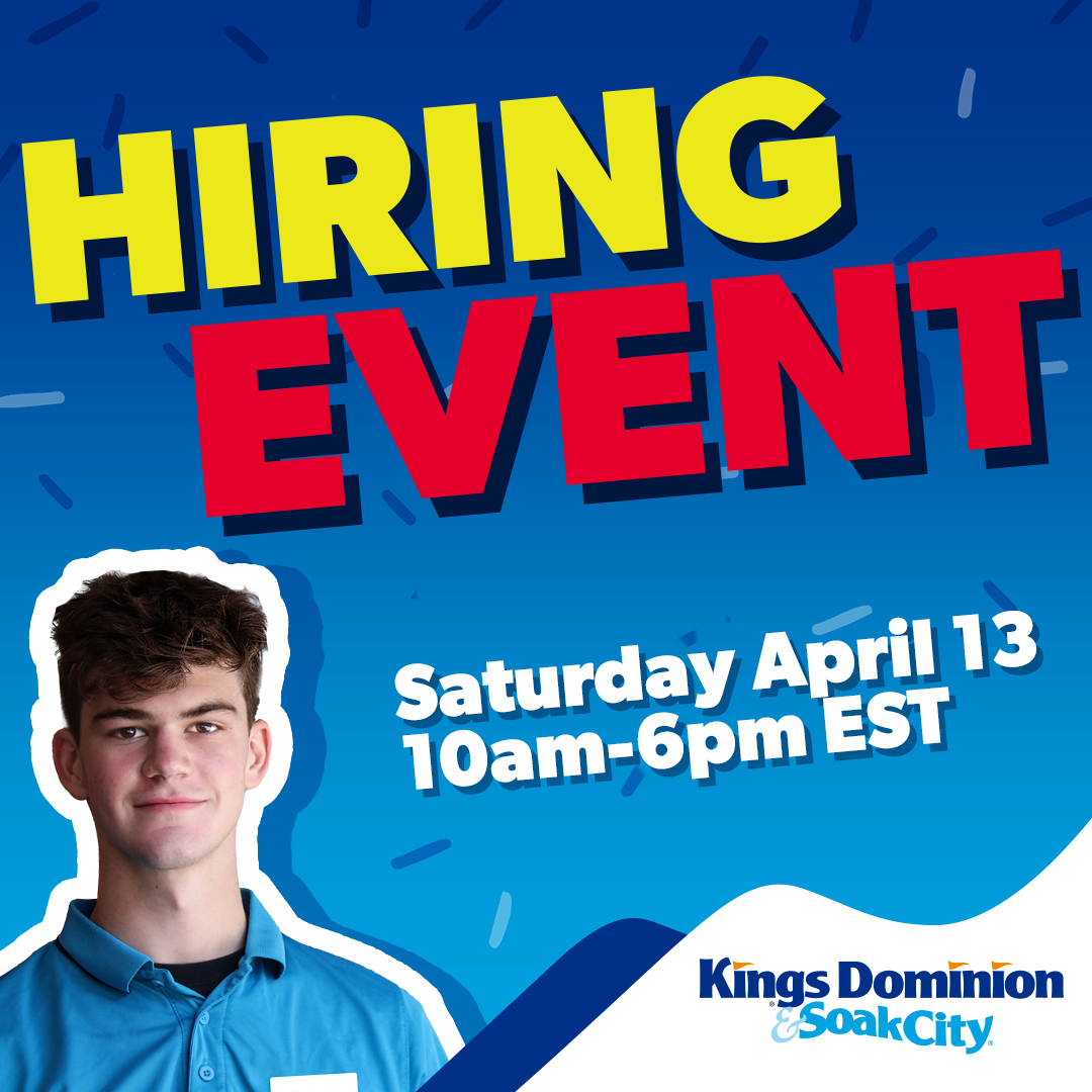 NOW🌞 : Join us today until 6 pm at the Human Resources office for our Spring Job Fair! Qualified candidates who complete the hiring process will receive a complimentary One Day Ticket to Kings Dominion.  Apply: bit.ly/3PHvA5u