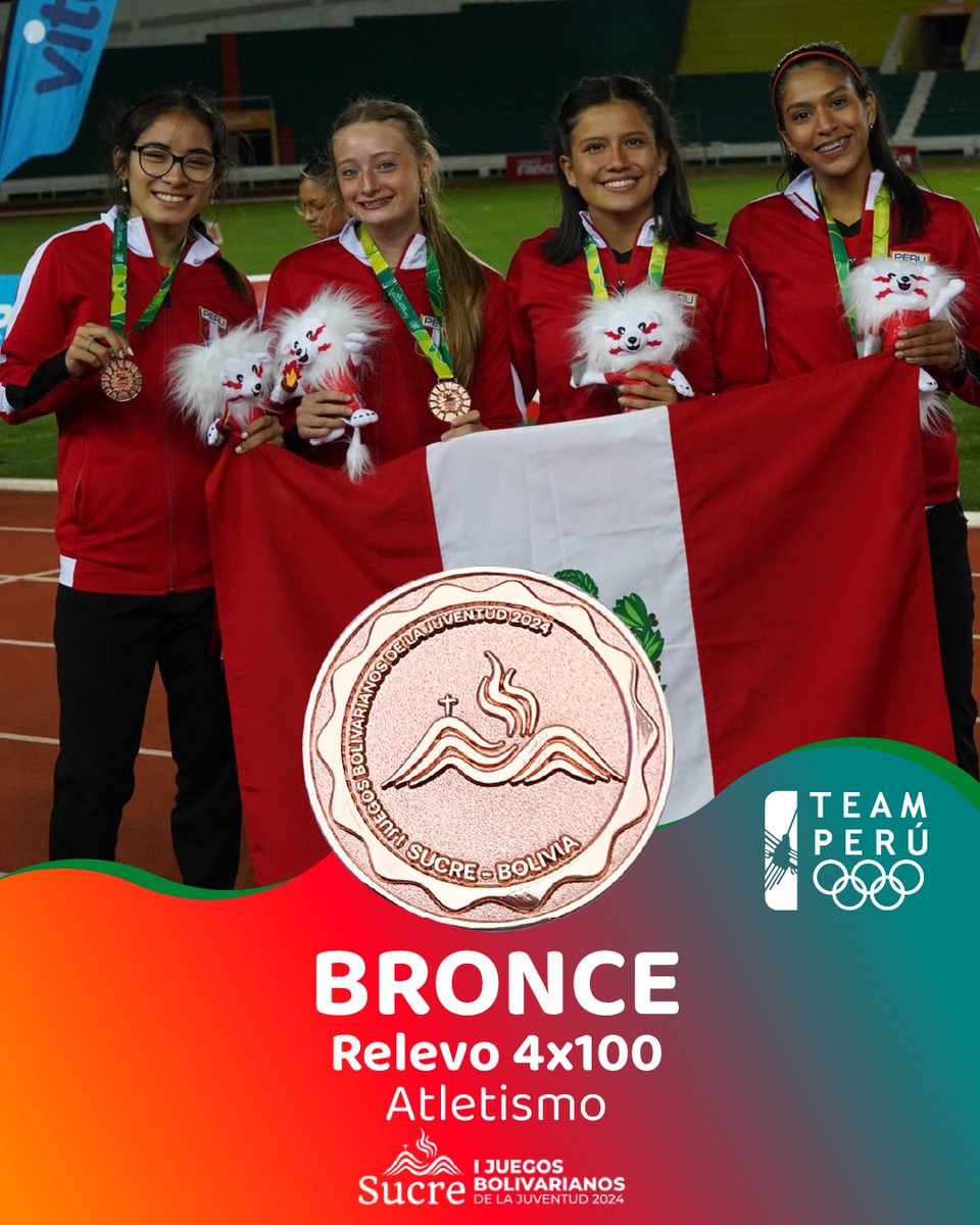 🥉BRONCE en #Atletismo relevo 4x100 femenino: Adriana Chavez, Bianca Conroy, Cayetana Chirinos y Daniela Salazar.