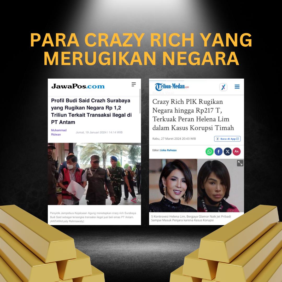 Jangan di contoh ni para benalu, deretan crazy rich saat ini yang bikin rugi negara.

#KabarIndonesia #KabarViral #Antam #Berita #BudiSaid #Kejagung #Korupsi #SandraDewi #BudiSaidTersangka