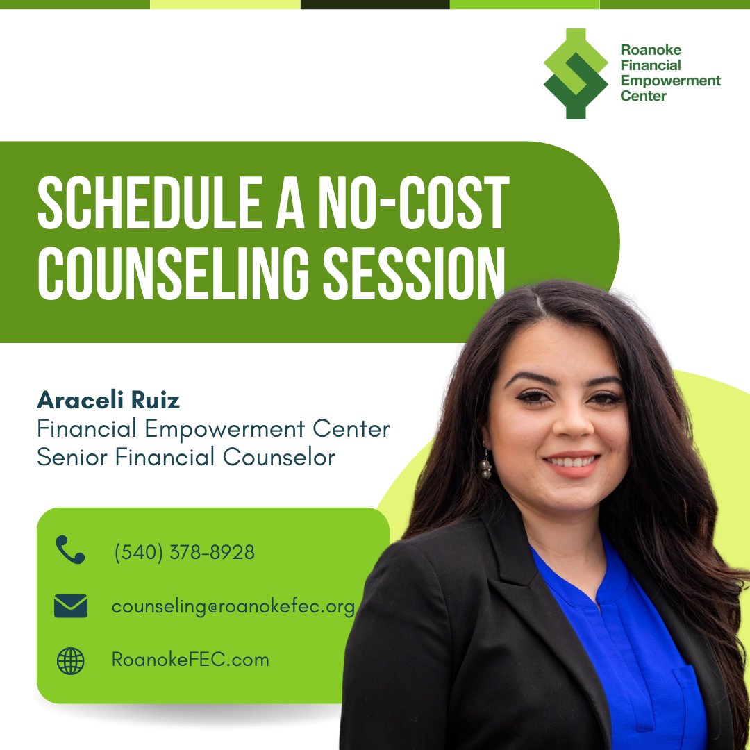 The Roanoke Financial Empowerment Center offers personalized counseling in English & Spanish, with interpreters available in most languages. Schedule an appointment today, even outside of normal hours or on weekends! hubs.la/Q02q73vg0