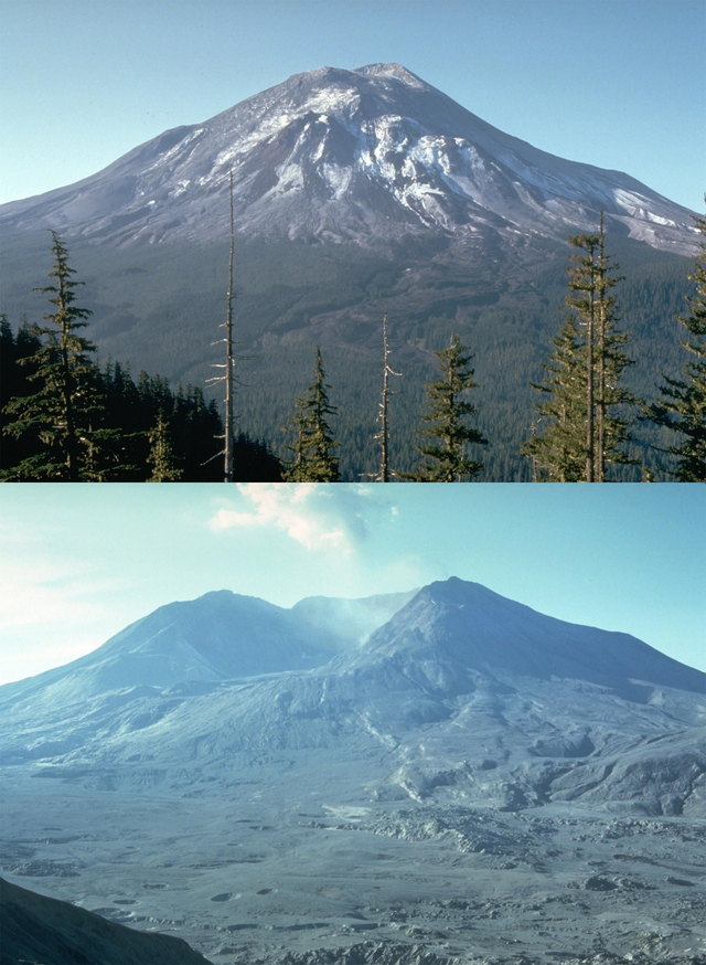 Mt. St Helens the 17th of May, 1980 vs. 4 months later.