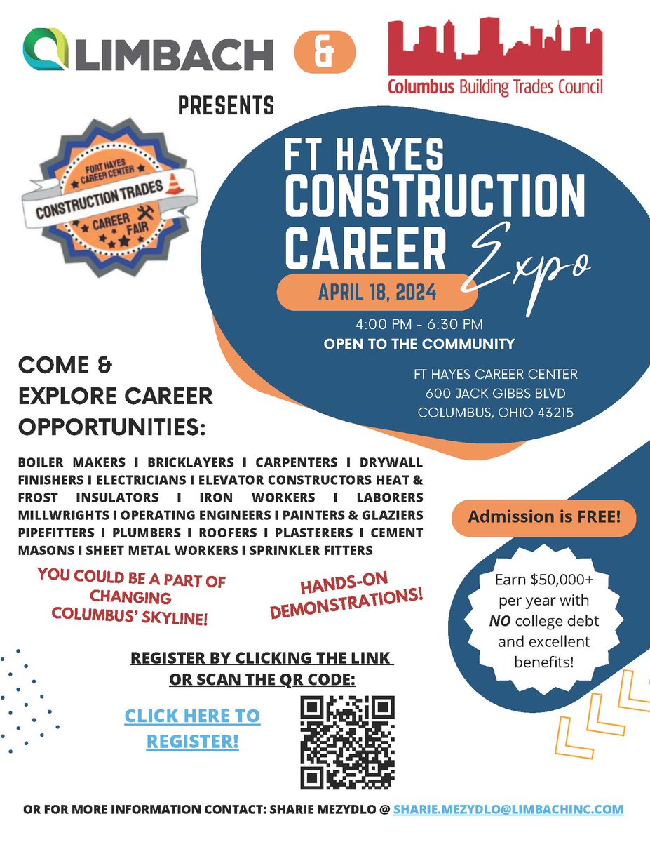 OHIO RESIDENTS! Looking to learn more about employment in the building trades? Limbach & The Columbus/Central Ohio Building and Construction Trades Council is hosting a career fair April 18th!