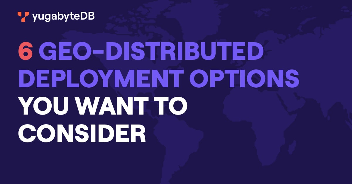 Looking for #highavailability and low-latency access to #data?! Our latest infographic details six #geodistributed deployment options you should consider!💡 Download for free.⬇️ hubs.la/Q02sG_cy0 #distributedsql #yugabytedb #database #sql