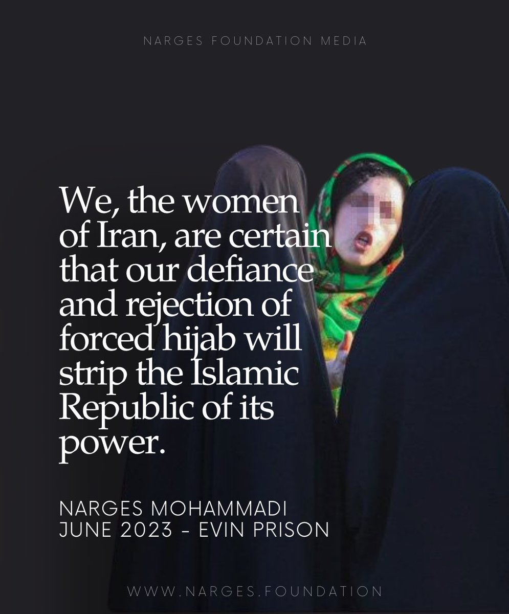 resharing #NargesMohammadi's msg from last year as the #moralitypolice have resumed their presence on the streets of Iran Today.
“We, the women of Iran, are certain that the power of our resistance & our refusal to accept #forcedhijab will break the Islamic Republic regime.”