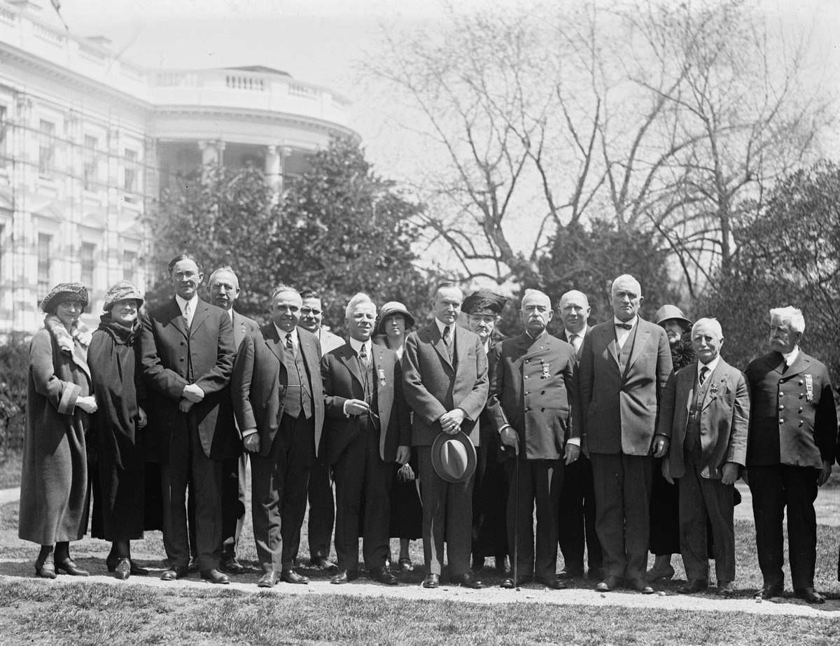 President Coolidge meets with a delegation of Union Civil War veterans at the White House.