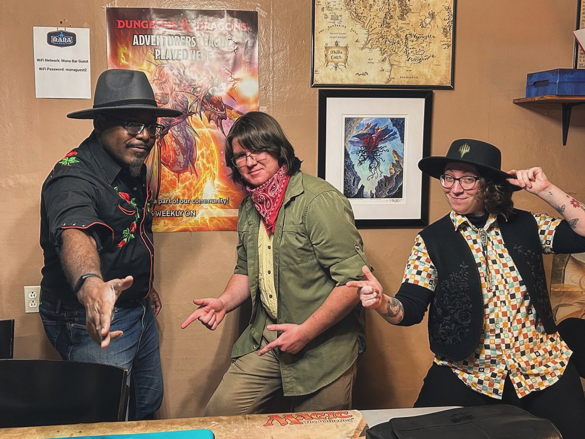 Some knew, some didn’t. Prepped up Marty Robbins style (@HobbesQ knows what’s up!) for Thunder Junction at my LGS last night. #yeehaw #country #magicthegathering #style #fnm #gunslinger #wildwest #thunderjunction #blackisbeautiful