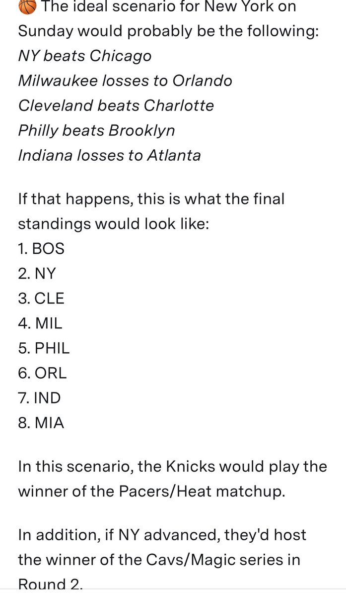 TommyBeer's tweet photo. Believe this would be the preferred scenario - from a Knicks fans perspective - for tomorrow’s games: https://t.co/hDnTHo9xUv