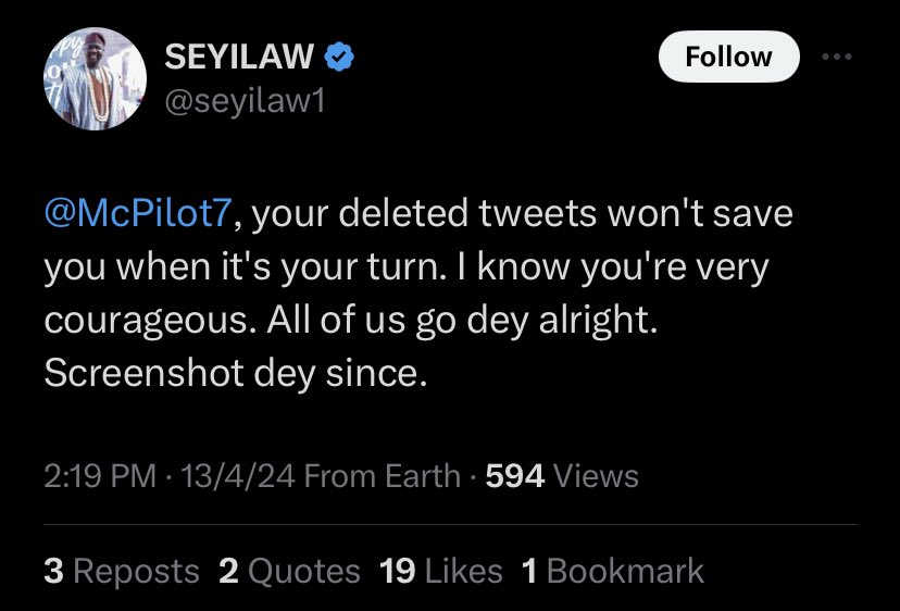 Coming online to see this tag but I’ve no idea of the tweet @seyilaw1 is talking about because since the knockout of salako I’ve not made a tweet about him, and the truth of the matter here is that everyone of us have SCREENSHOTS so nobody is holy OLOPA MA KO EVERYBODY.