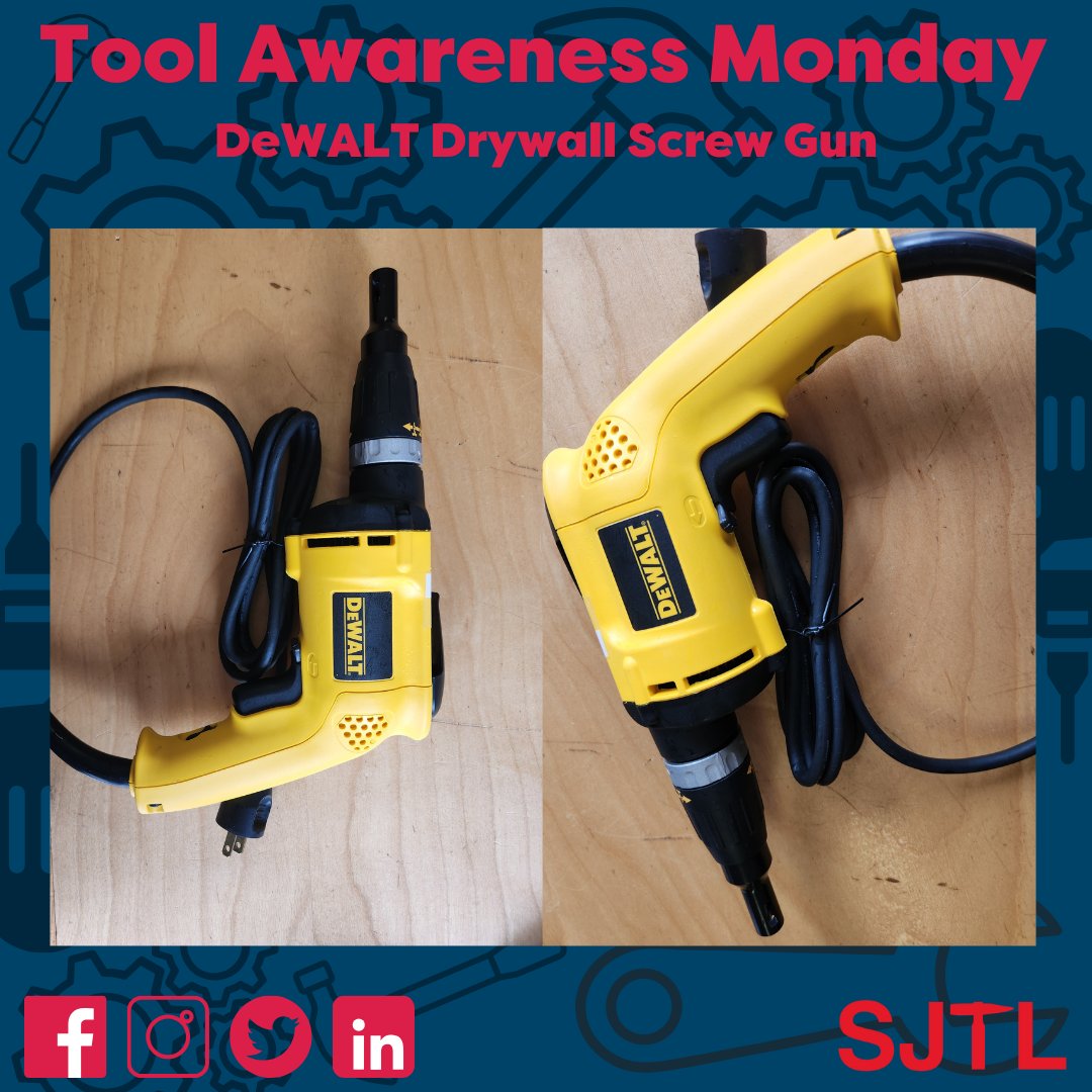 ool Awareness Monday! Every monday we showcase equiptment and powertools available here at the saint john tool library! Featured this week is our DeWalt Drywall Screw Gun, capable tackling any drywall installtion job you have!