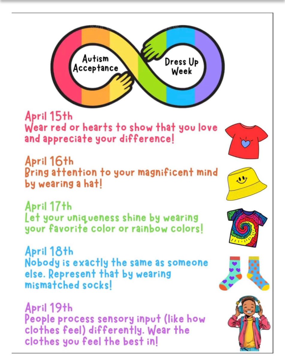 As we head into the week before the big NESS dance, we will be spreading awareNESS with our special Autism Acceptance Dress-Up Week!  #AreYouReadyForIt #12HOURS #April20th