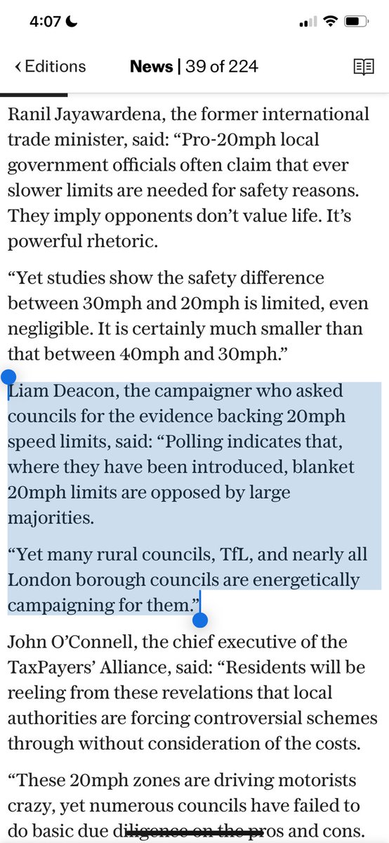 Great to be quoted in the Telegraph today. 20 mph limits cause havoc where I live and I wanted to know how much they are costing London’s economy. I submitted a series Freedom of Information request and was shocked to learn councils have no idea what economic impact they have