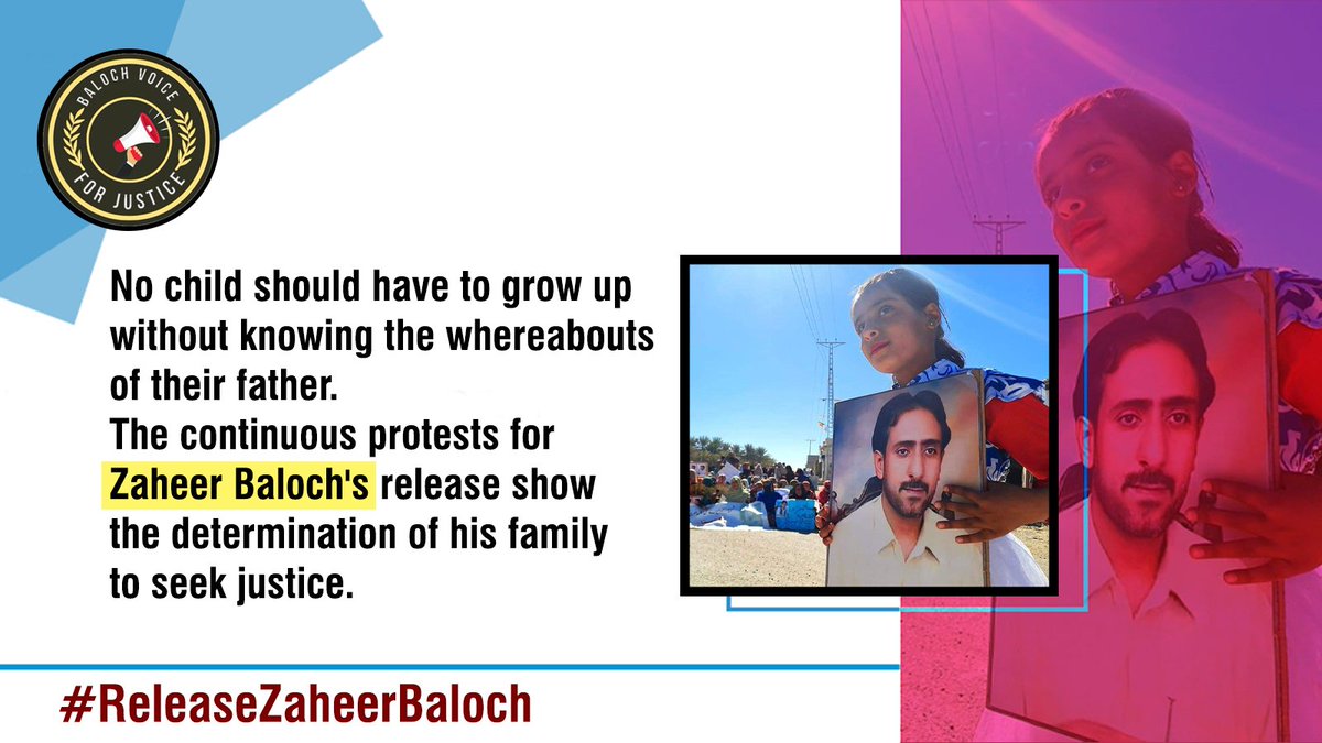 No child should have to grow up without knowing the whereabouts of their father.
The continuous protests for.Zaheer Baloch release show the determination of his family to seek justice.
#ReleaseZaheerBaloch
#EndEnforcedDisappearances