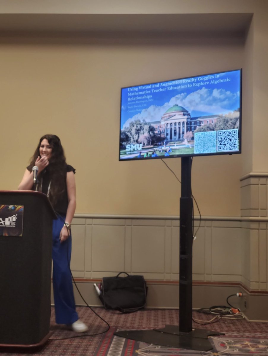 JCWashingtonMEd's tweet photo. This morning I had the privilege of presenting my @IESResearch funded research titled: Using Virtual and Augmented Reality Goggles in Mathematics Teacher Education to Explore Algebraic Relationships, at @AERA_EdResearch! Such wonderful discussions from another great year! https://t.co/A0RmwEwTFu