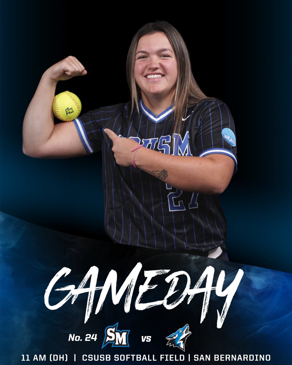 It's GAMEDAY in San Bernardino, again! The No. 24 Cougars wrap up their four-game series today with an 11 a.m. doubleheader at CSUSB Softball Field. #BleedBlue 📺 ($) CCAANetwork.com/CSUSM 📊csusbathletics.com/sidearmstats/s……