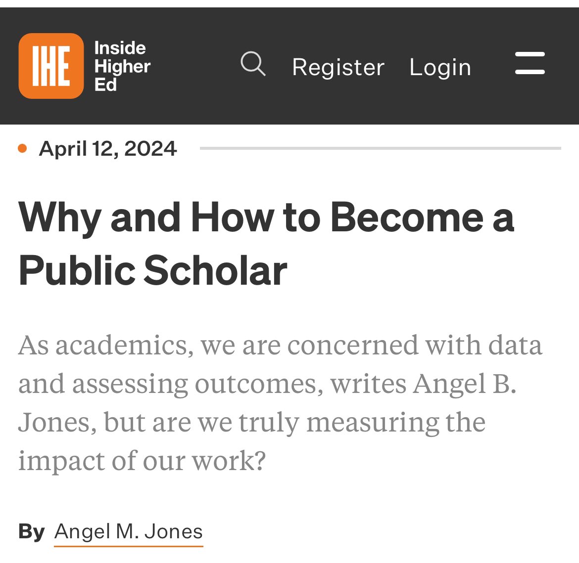 Check out my latest article on @insidehighered about how and why to become a public scholar #StreetScholar insidehighered.com/opinion/career…
