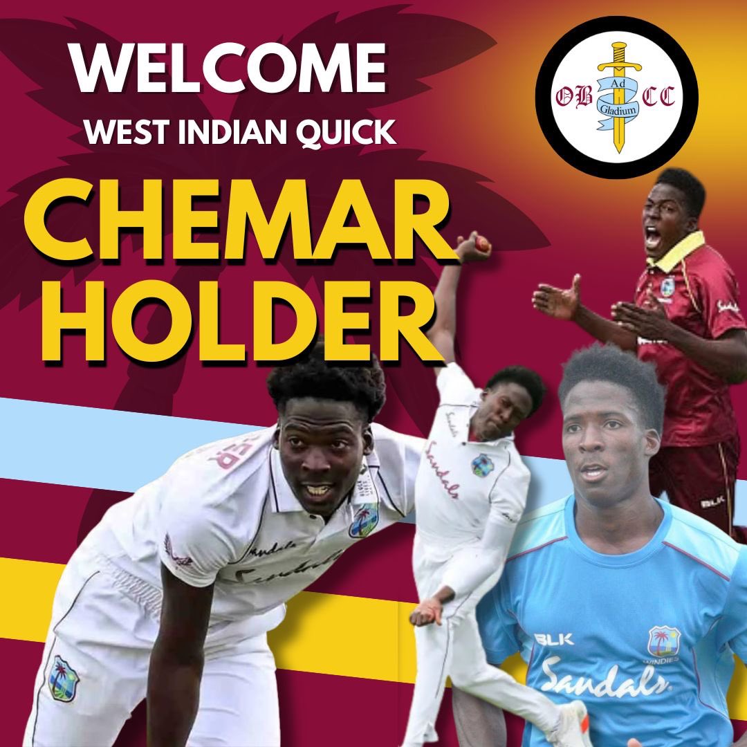 OandBCC's tweet photo. OBCC are delighted to announce the signing of our overseas Chemar Holder

Making his List A debute aged 17, representing Warwickshire CCC as an overseas in 2021, playing 23 first class matches at a healthy bowling average of 26.85. He makes a fantastic signing for the club https://t.co/fLqjdntlF7