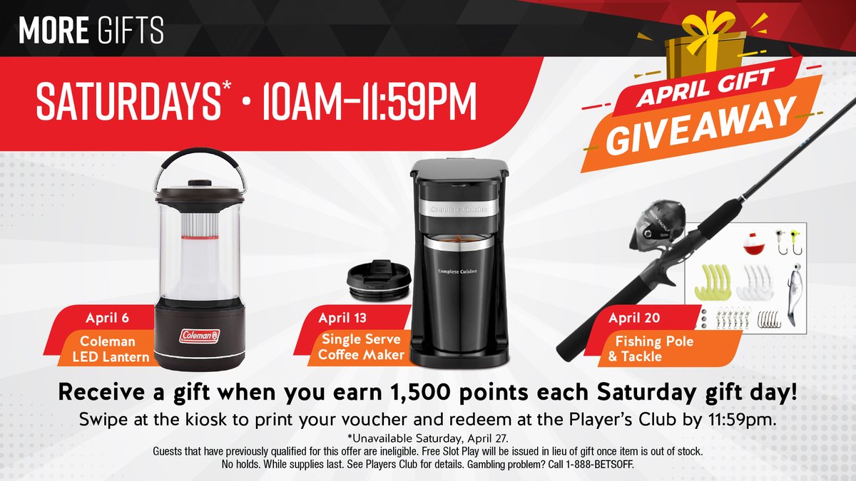 MarkTwainCasino's tweet image. Pick up your coffee maker or earn points to receive one TODAY!  
#marktwaincasino #getrewarded #pickuptoday #giftgiveaway