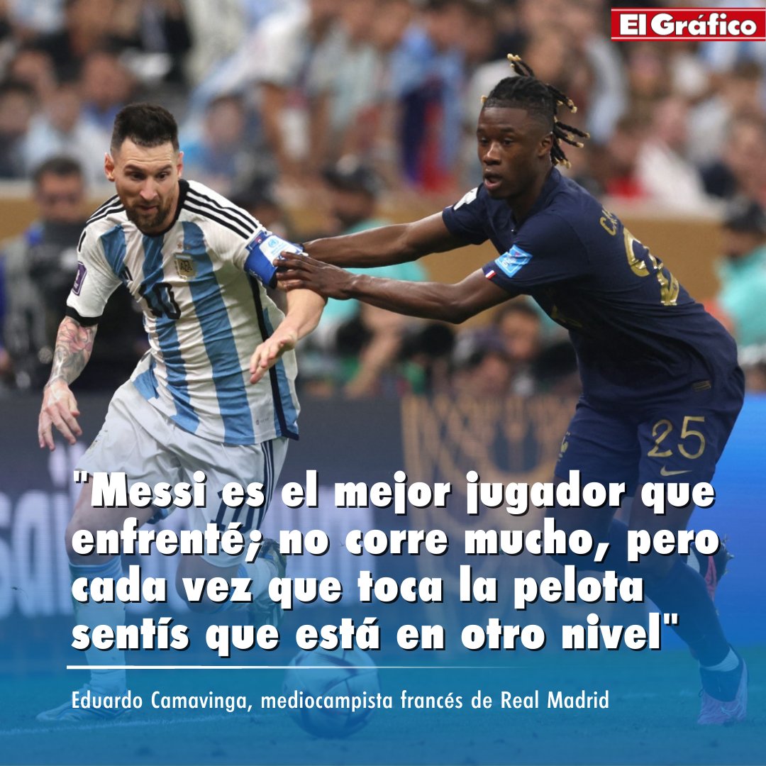 Eduardo Camavinga, que jugó la final de Qatar 2022 y actualmente milita en Real Madrid, elogió a Lionel Messi 🔝🔟 😉Y sí. Hasta los máximos rivales se rinden ante el mejor de la historia 🐐 📷AFP