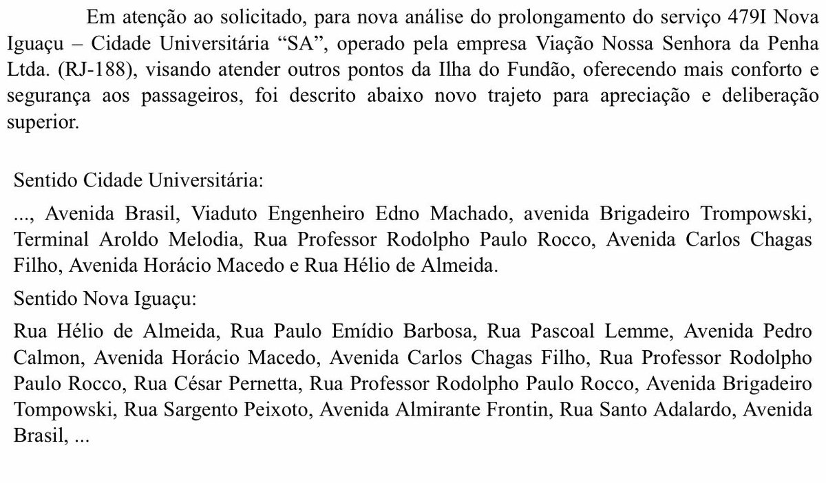 🚍↘️ ALTERAÇÃO DE ITINERÁRIO O trajeto da linha 479I Nova Iguaçu x Mercado São Sebastião sofreu mais uma alteração. Dessa vez, a linha foi autorizada a circular por dentro Cidade Universitária, no Fundão.