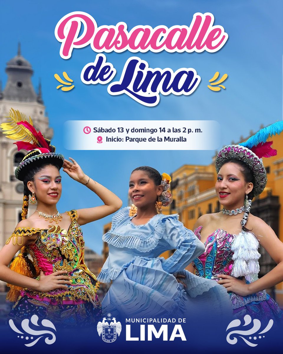 ¡𝗩𝗲𝗻 𝗮 𝗱𝗶𝘀𝗳𝗿𝘂𝘁𝗮𝗿 𝗱𝗲𝗹 #𝗣𝗮𝘀𝗮𝗰𝗮𝗹𝗹𝗲𝗗𝗲𝗟𝗶𝗺𝗮! 🪗🎶 Vive la magia y color del despliegue de danzas folclóricas que recorren las calles del Centro Histórico de Lima. ¡Tienes una cita con la cultura! 💃
