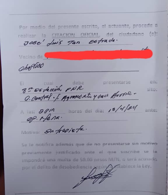 🚨Acabo de ser citado por la policía política para una supuesta 'entrevista' a las 2 de la tarde de este sábado 13 de abril en la 3ra Unidad de la Policía en #Camagüey