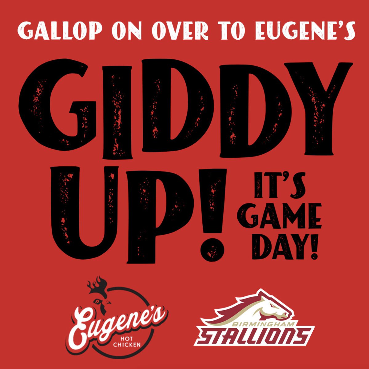 Who's pumped to see the @usflstallions heat up Protective in their 2024 home opener? Kickoff is at 6 PM - make sure you drop by Eugene's for a tasty pre-game meal! #giddyup #bhameats