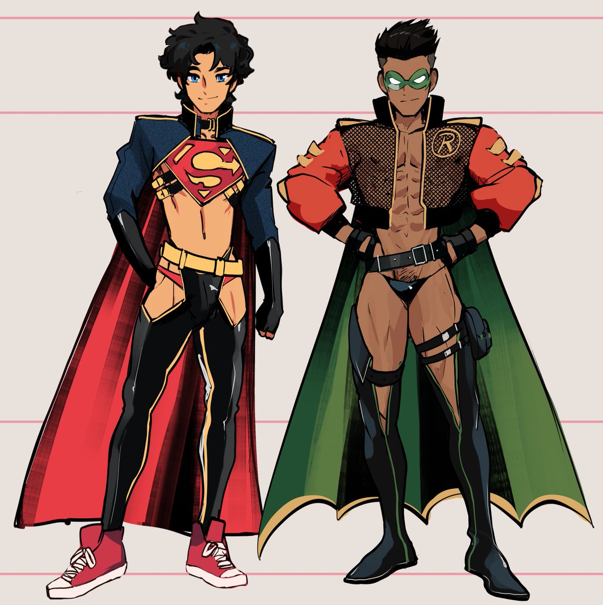 whore-suits for the Supersons, based of designs i made in 2019. their dads and big bros would lose their minds ;3