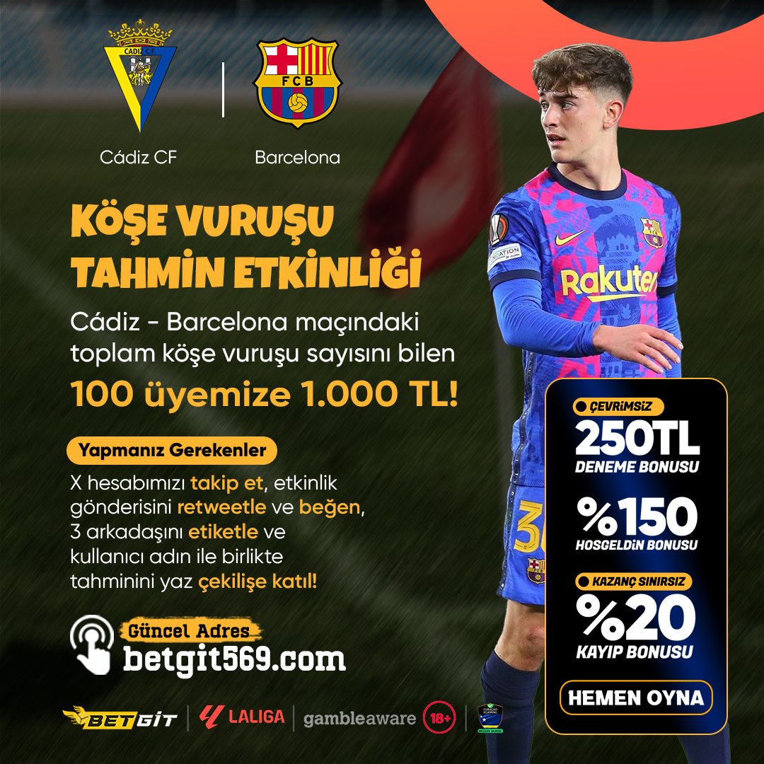 Karşılaşmada Toplam KORNER Sayısını Doğru Tahmin Eden 100 Kişiye 1.000 TL Ödül 🪙

💎Katılım şartları;
🌟X Hesabımızı takip et!
🌟Gönderiyi reetwetle ve beğen!
🌟 #betgitkazandırır hashtag'i ile 3 arkadaşını etiketle!
🌟Formu doldur

Form: forms.gle/FyV152qb9vWmoo…