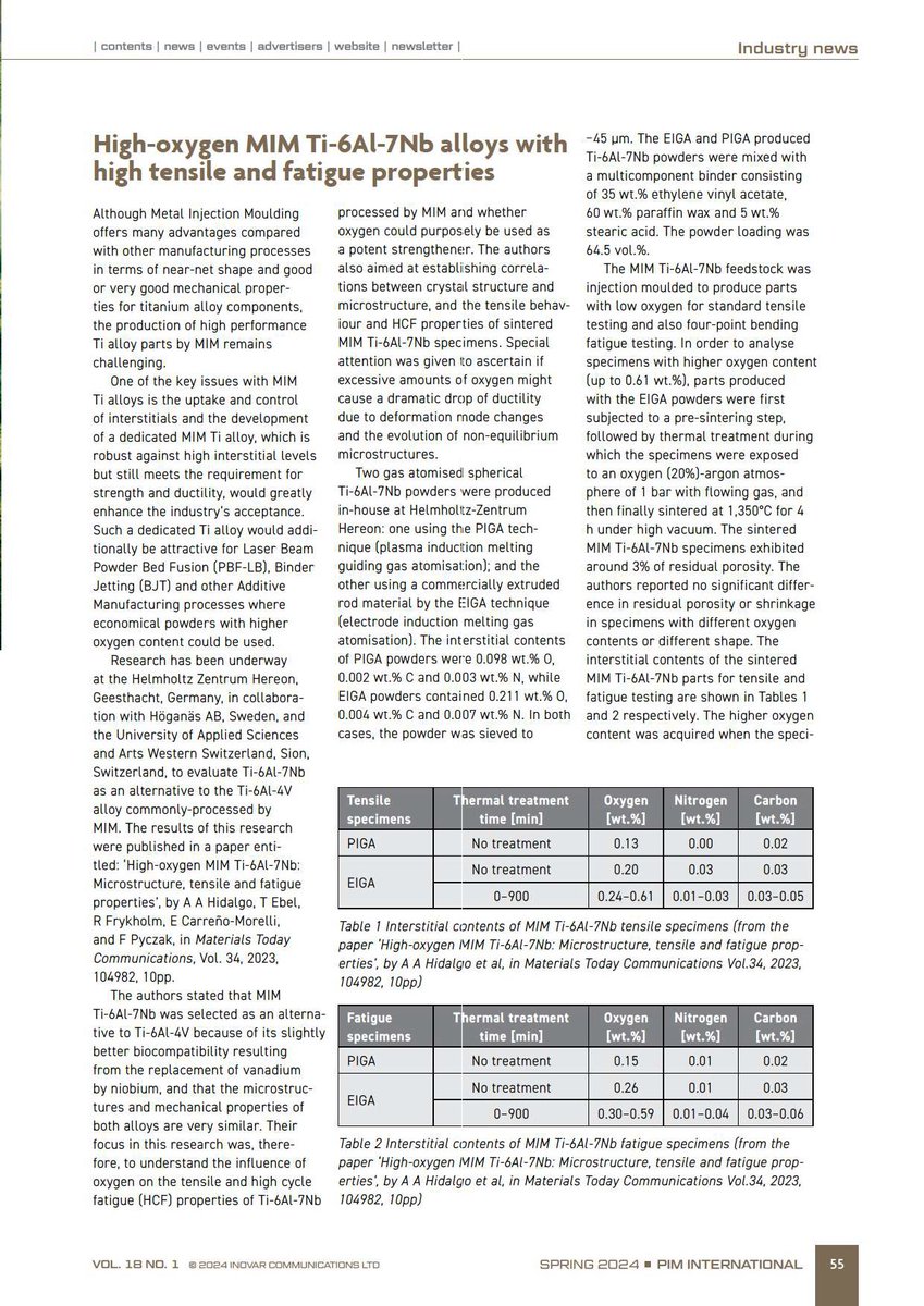 CarrenoMorelli's tweet photo. Our paper “High-oxygen MIM Ti-6Al-7Nb:  Microstructure, tensile and fatigue properties” (https://t.co/NdpFx4qgWX), based on results from the PhD Thesis of Alexandra Amherd Hidalgo, is in a recent news review of PIM International (https://t.co/7a1vj4I4Hj)

@hessovalais
@hes_so https://t.co/NyConT91SF