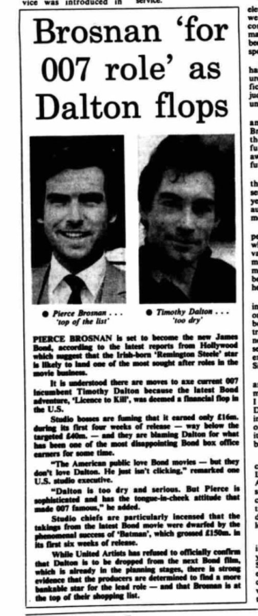 OTD in 1994: The world’s media started to speculate on who would be the next James Bond as Timothy Dalton announced his retirement from the role the day before. But the tabloids has been tracking this since 1989