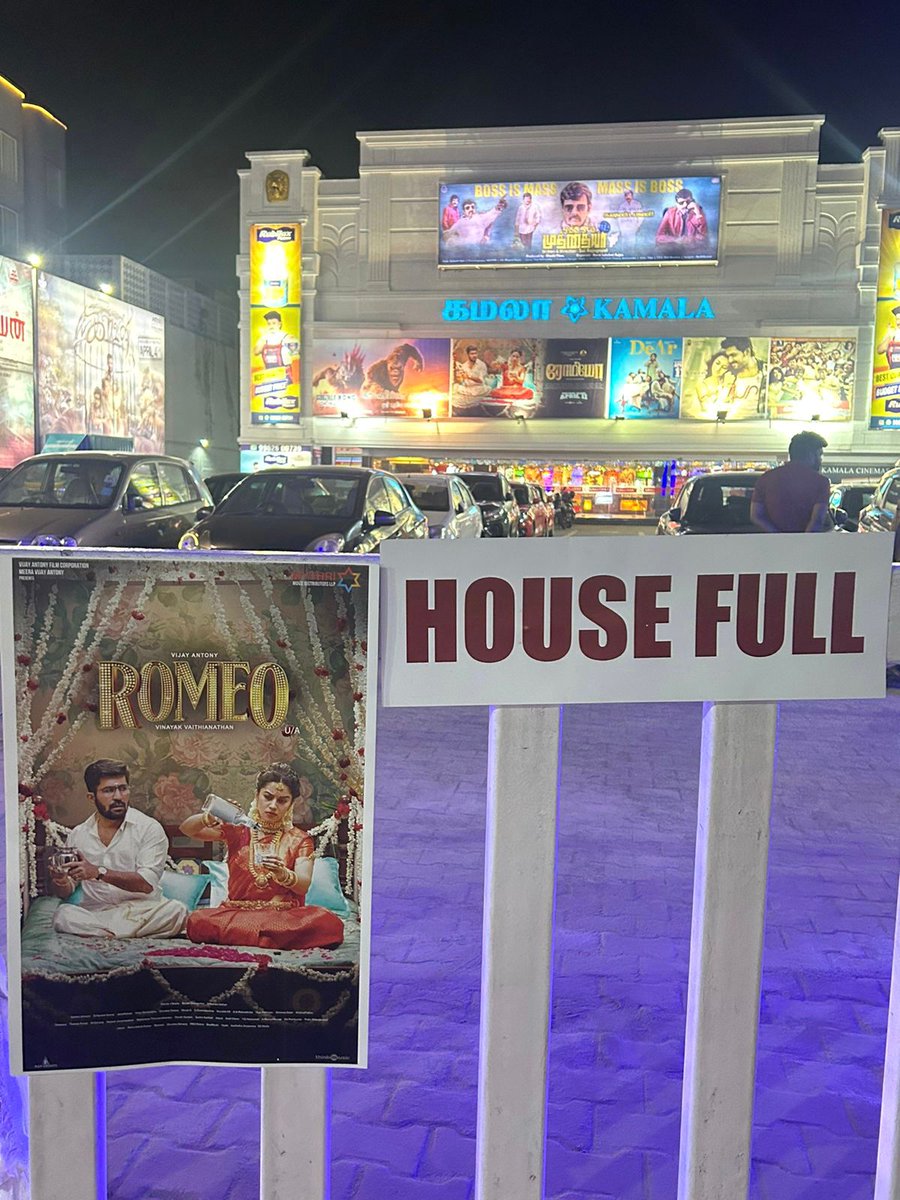 Housefull shows and sold-out crowds spellbound by our #Romeo ❤️ Witness the ultimate rom-com on big screens 🌸 Book your tickets now 🎫 tr.ee/dtK9l_VZjT #RomeoRunningSuccessfully @RedGiantMovies_ @aandpgroups @vijayantony @mirnaliniravi @actorvinayak_v