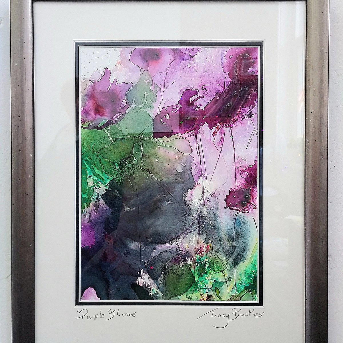 New mixed media painting called Purple Blooms professional double mounted and framed from the Frame Game Hinckley. Available to purchase in the shop Silk Moon Gift Shop 🎁 Artist Studio.