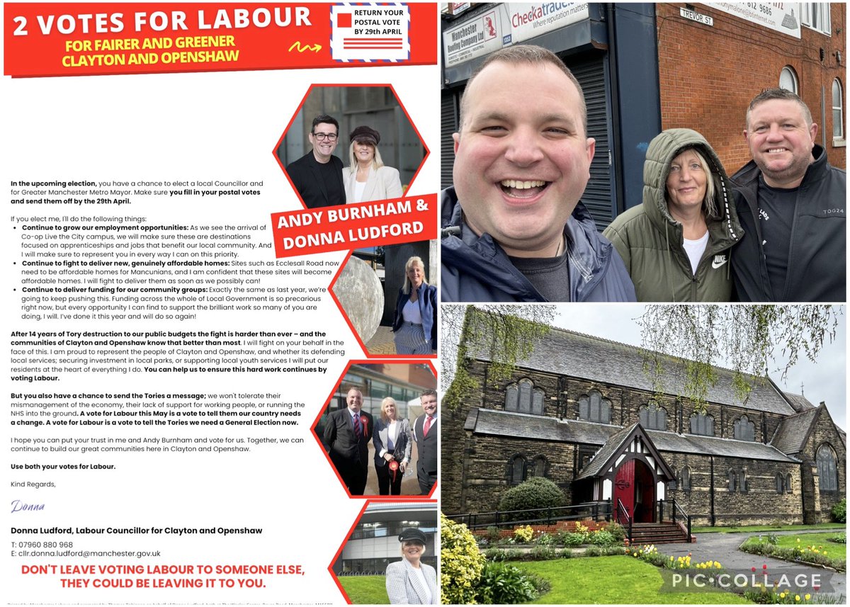 Today Cllr @donnaludford, @SeanMcHale9 and myself have begun the delivery of our postal vote letters in Openshaw! If you’re a postal voter Donna has written to you ahead of the local election, and we’ll be delivering her letter to 2600 houses over the next few days. (1/2)