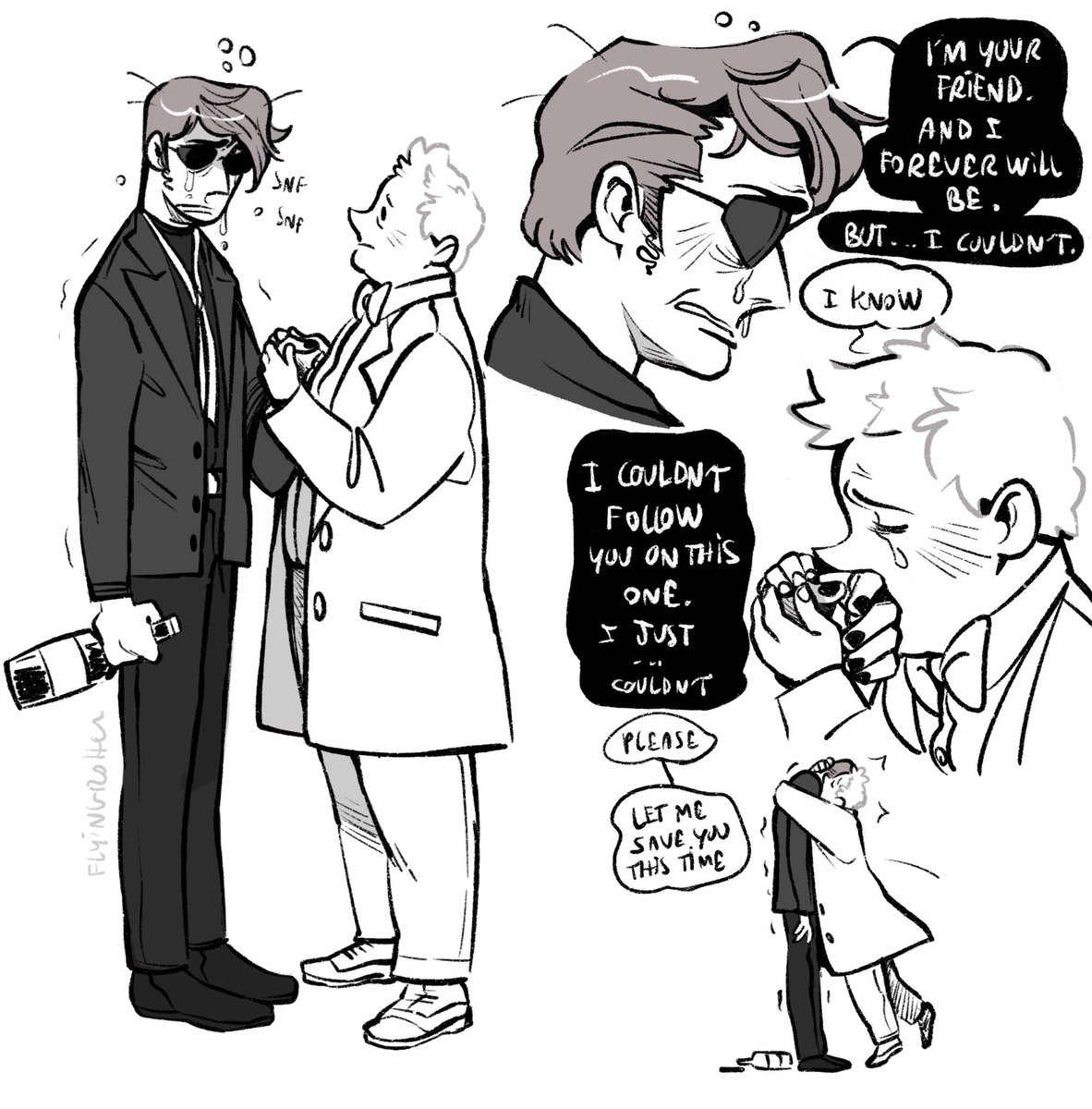 S3 reunion but Crowley has been drunk since Aziraphale left and has no will to fight 
#GoodOmens