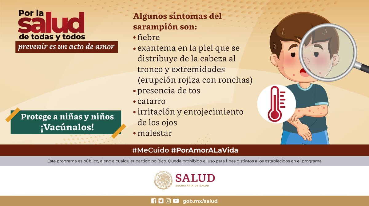 ¡Protege a tus hijas e hijos vacunándolos! 💉

Recuerda que el sarampión es una enfermedad que se puede prevenir.

Las vacunas son seguras, eficaces y gratuitas ¡Completa su esquema de vacunación!

Infórmate en ➡ bit.ly/3VA3fSh

#MeCuido #PorAmorALaVida