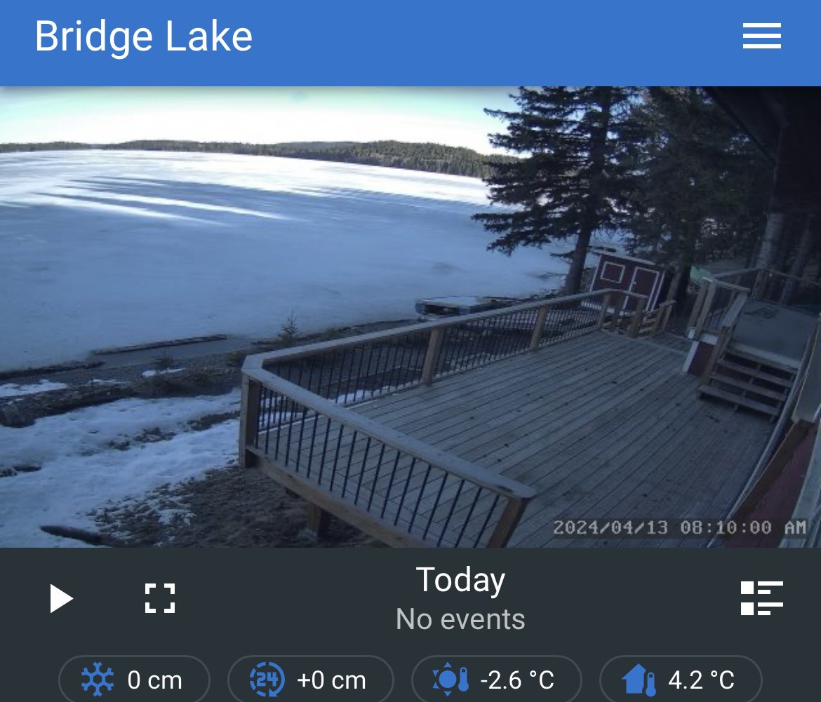 Weatherbridge's tweet photo. Cariboo snow pack update: not much remains but lake is still frozen with -0 temps through most nights. Lake still 3 feet from normal high water mark in May. Ice was off May 9 last year. 
Last year snow pack included 
#shareyourweather 
@ThierryGooseBC 
@ensembleator 
@Brad604 https://t.co/bAnZ8hqC7n