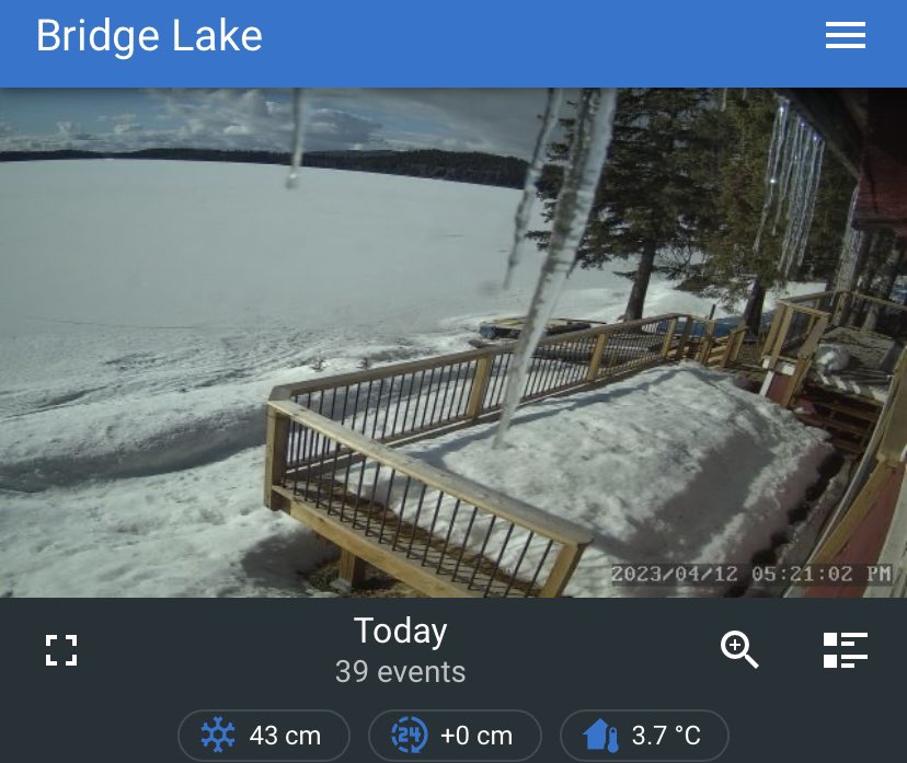 Weatherbridge's tweet photo. Cariboo snow pack update: not much remains but lake is still frozen with -0 temps through most nights. Lake still 3 feet from normal high water mark in May. Ice was off May 9 last year. 
Last year snow pack included 
#shareyourweather 
@ThierryGooseBC 
@ensembleator 
@Brad604 https://t.co/bAnZ8hqC7n