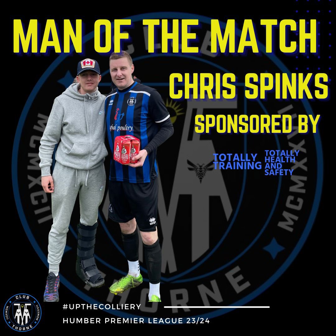 After scoring a wonderful hat trick, todays Man Of The Match was awarded to Chris Spinks 🏆

#manofthematch 
#colliery #clubthorne #upthecolliery #clubthorneacademy #thorne #moorends #doncasterisgreat #doncaster