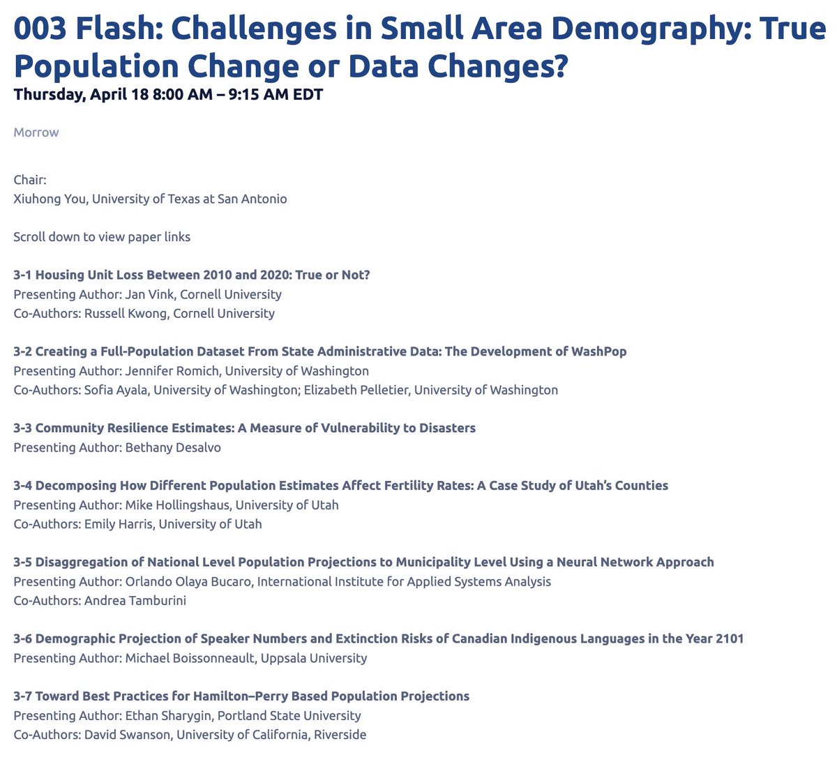 Aujourd'hui, à 8h à la réunion annuelle de la @PopAssocAmerica #PAA2024 Local: Morrow Le prof. @michaelboiss @Demo_Udem présentera ses travaux sur « Demographic Projection of Speaker Numbers and Extinction Risks of Canadian Indigenous Languages in the Year 2101 ». @FASNouvelles