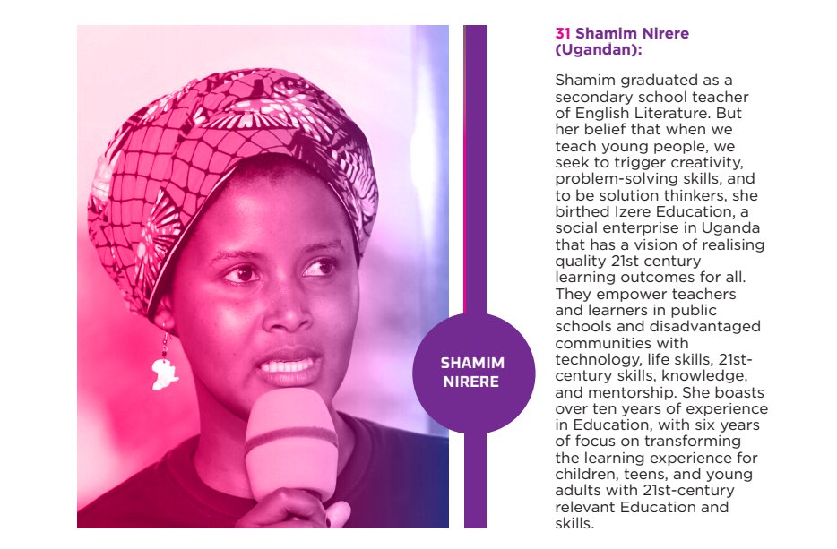 2024 Top 100 #WomenInFinTech 👇👇 31. @shamim_nirere (Ugandan): Shamim, originally an English Literature teacher, founded @IzereEducation in Uganda to enhance 21st-century learning in public and disadvantaged schools. With over a decade in education, she focuses on empowering…