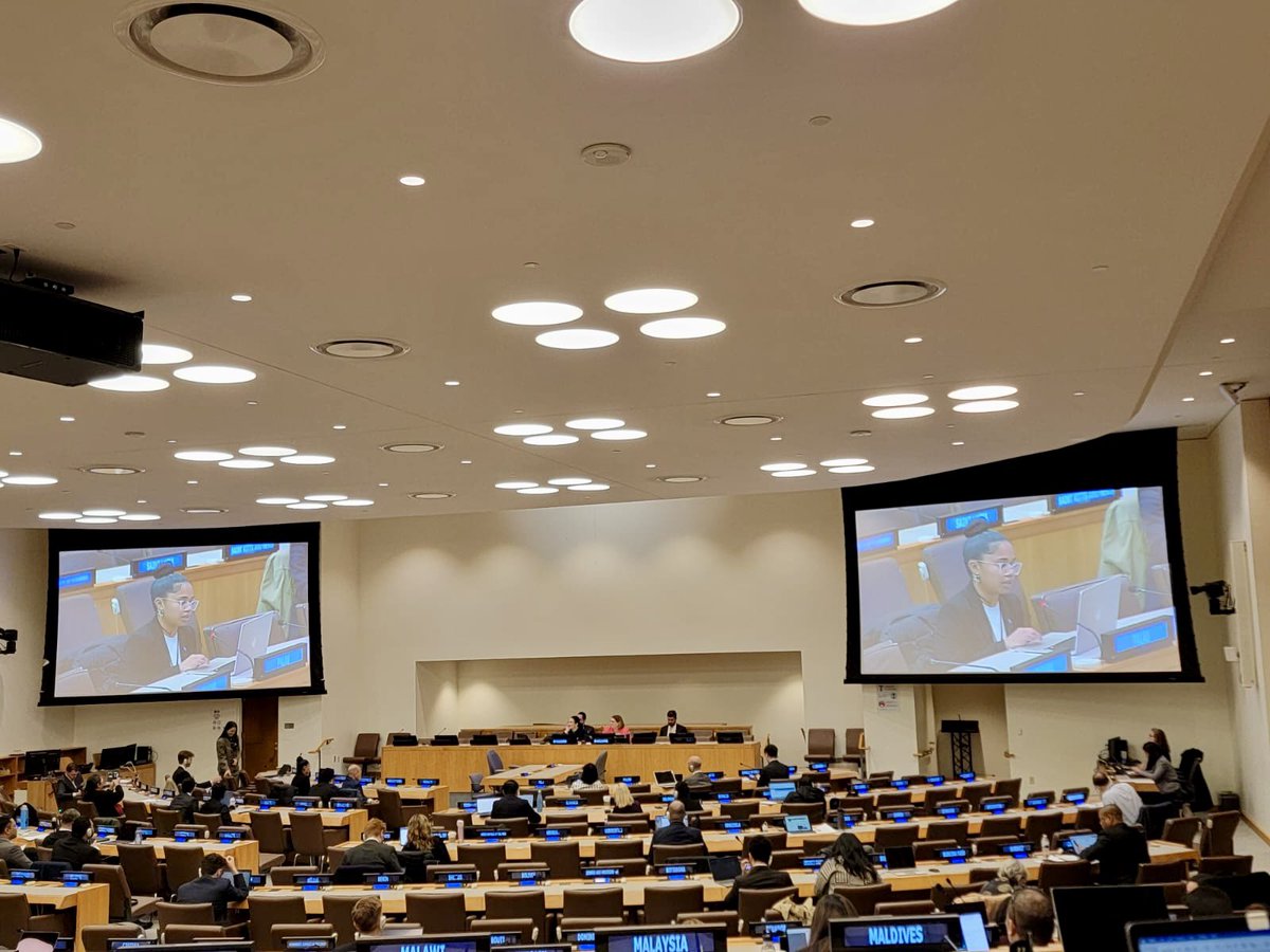 PalauMission's tweet photo. 🇵🇼 First Secretary Ianthe Douglas delivering Palau’s statement at the first informal consultation on the high level meeting on addressing the existential threats posed by #sealevelrise https://t.co/q1XBIeCetM