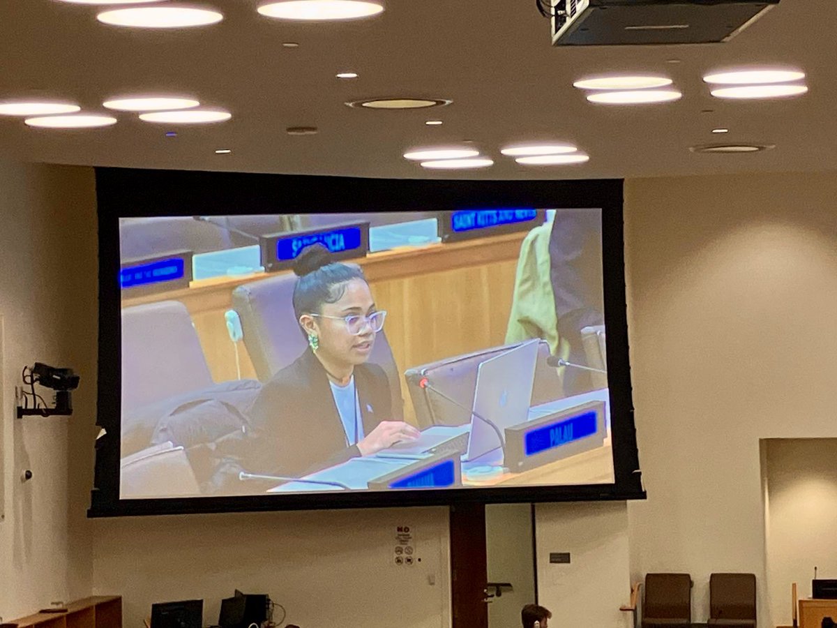 PalauMission's tweet photo. 🇵🇼 First Secretary Ianthe Douglas delivering Palau’s statement at the first informal consultation on the high level meeting on addressing the existential threats posed by #sealevelrise https://t.co/q1XBIeCetM