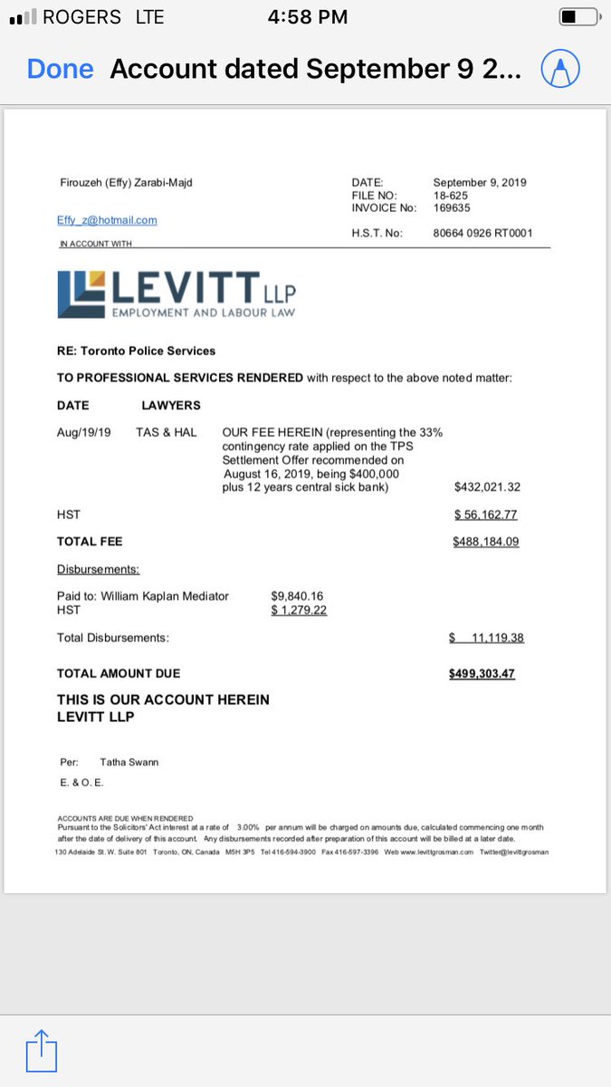My former lawyer howard levitt billed me 500 k after I refused to resign with #NDA when I reported sexual assault at Toronto police. I had to hire a lawyer to challenge his bill & I got it reduced to 50 k, then he started to garnish my disability pay. Who is getting rich? #MeToo