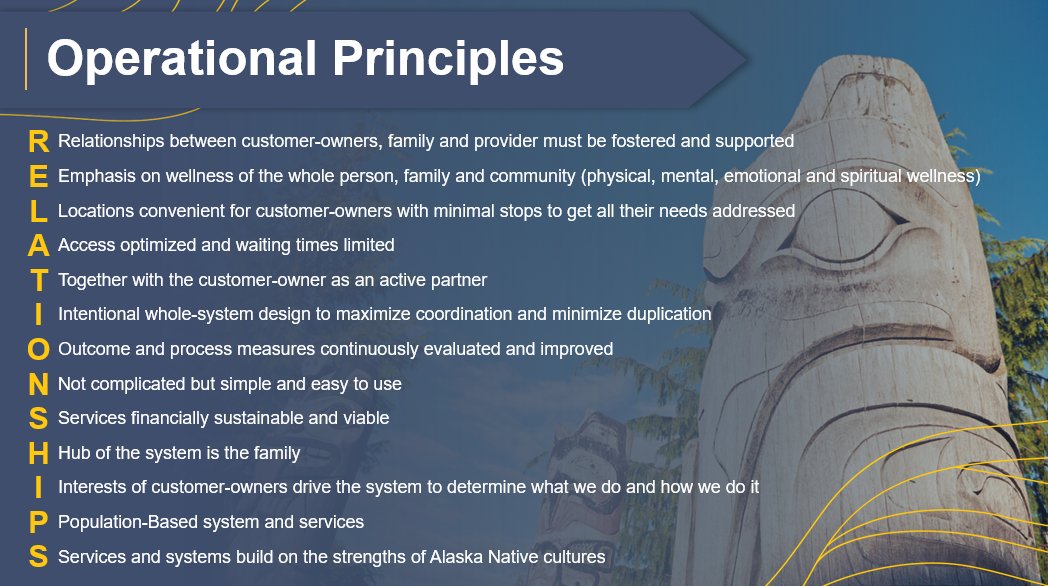 🧵 1/ Sitting with a cup of tea 🫖, reviewing my pages of notes 📖 from @QualityForum The inspirational @SCFNuka talked about their 25 year community driven transformation journey in Alaska. They created these operational principles... #Quality2024 #BetterByBetsi #QITwitter