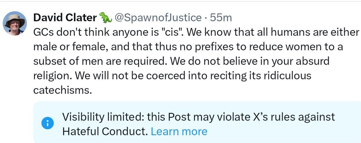 Been done by the Xquisition for this one. Genuinely struggling to see what is hateful about it. Nothing I haven't said many times. Biological sex is a protected characteristic in the UK's Equality Act 2010.