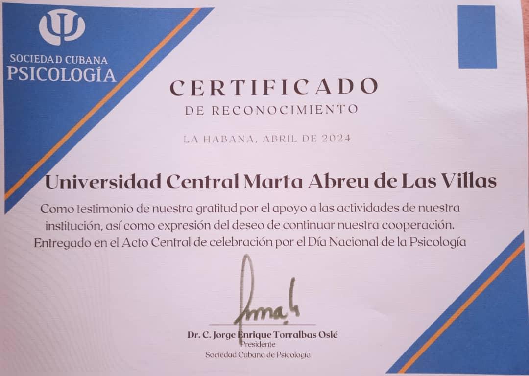 En el día de la #PsicologíaCubana llegue a todos los que trabajan o estudian esta importante y necesaria ciencia la felicitación. 📌La #UCLVnuestra también muestra orgullosa el reconocimiento recibido por la labor y los aportes que en esta esfera realizan nuestros especialistas.